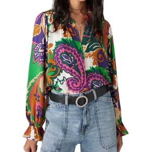 Ba&sh Vibrant Floral Blouse - Green, Pink, Orange